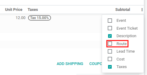 Vista del menú que permite agregar nuevas líneas a las órdenes de venta