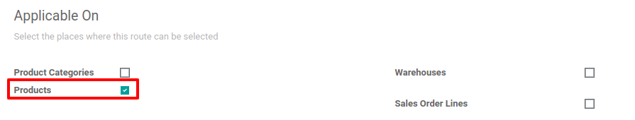 Vista del menú al seleccionar "Aplicable" en productos