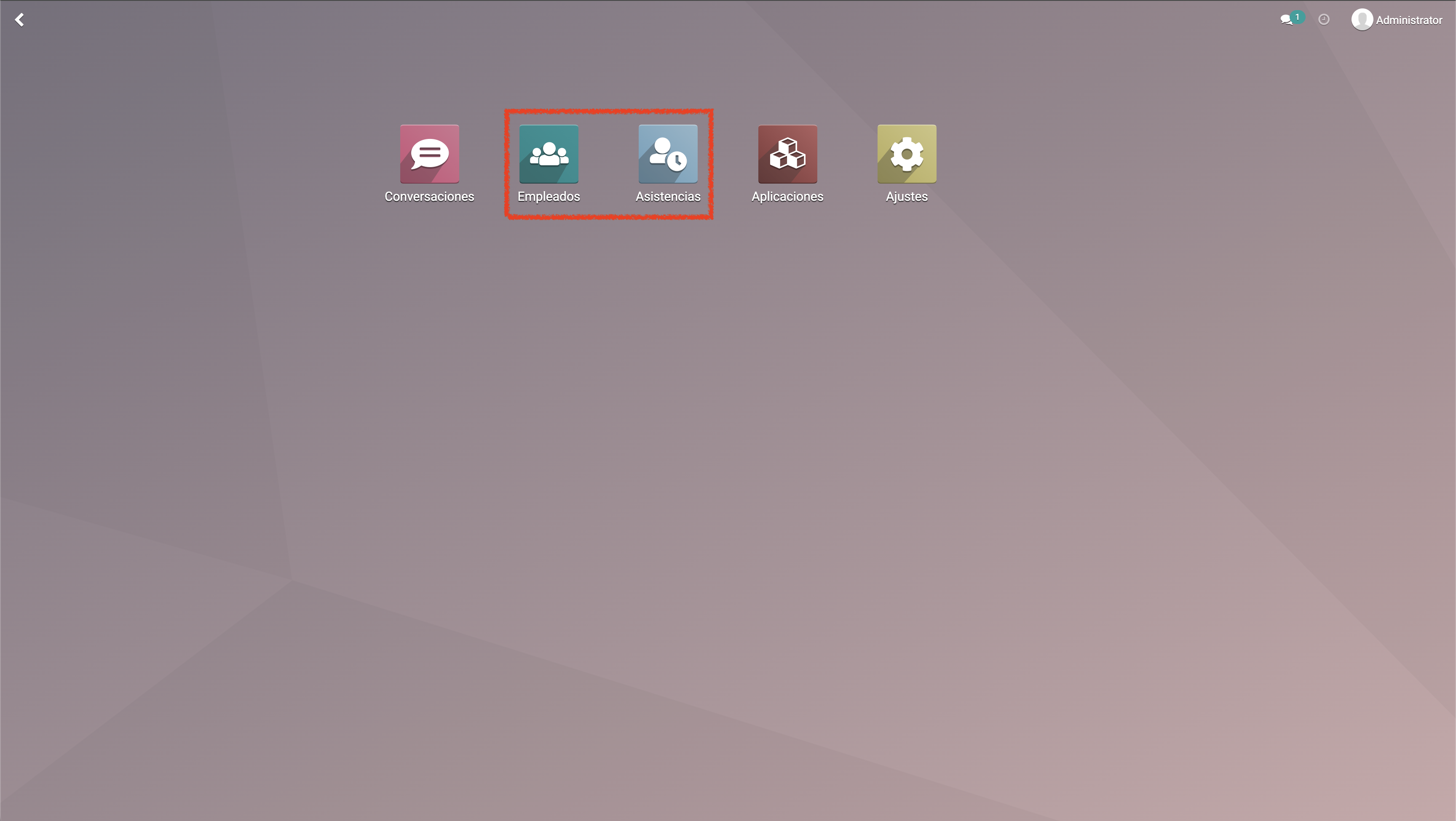 Pantalla de bienvenida de asistencias.