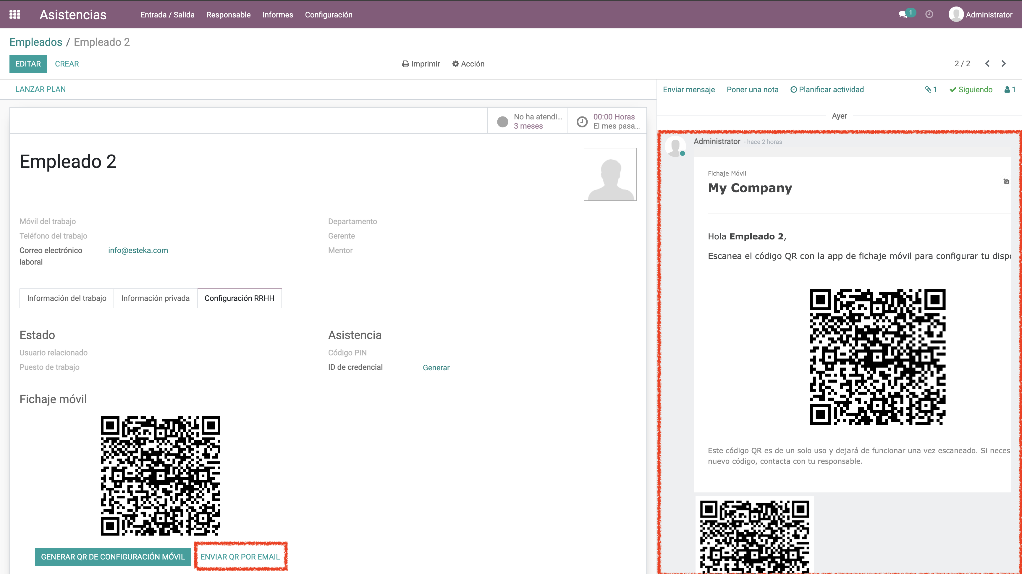 Botón Enviar QR por email.