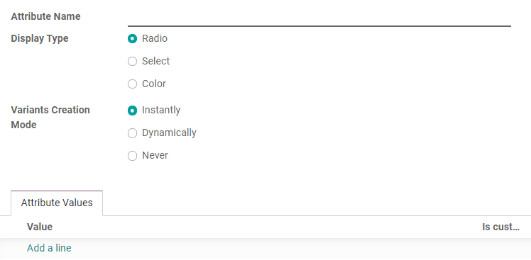 Ventana de creación de atributos.
