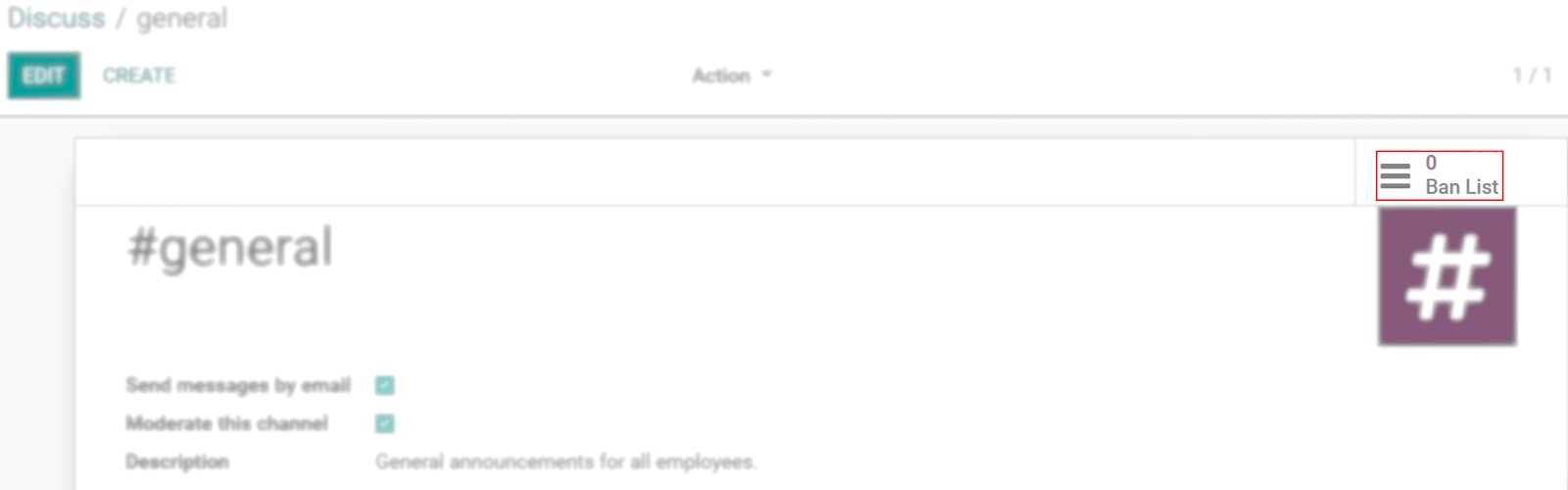 Vista del formulario de ajustes de un canal destacando el menú de listas de prohibiciones en Conversaciones