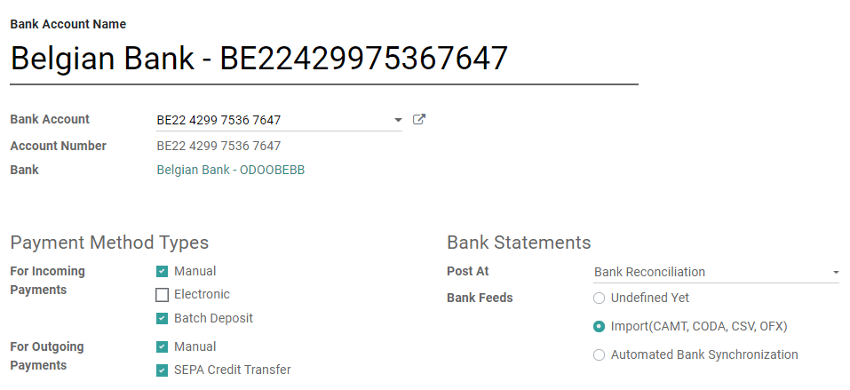 Configuración avanzada de una cuenta bancaria en Comtabilidad Odoo