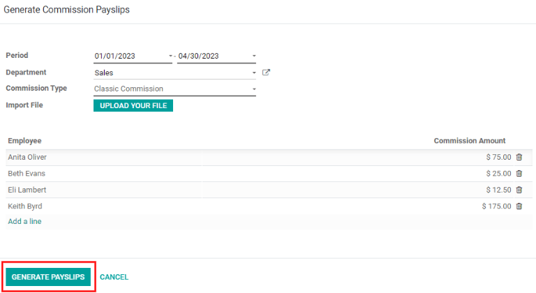 Introduce los detalles de la comisión.