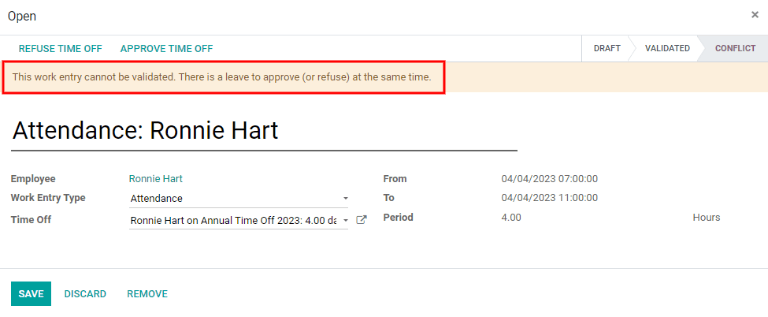 Los detalles de un conflicto aparecen en la ventana emergente.