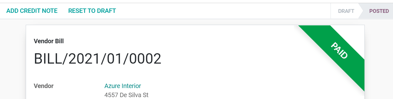 Factura de cliente pagada en Odoo Compras