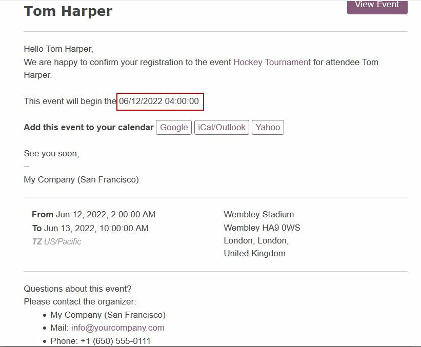 Representación del format_datetime en la plantilla de Evento existente
