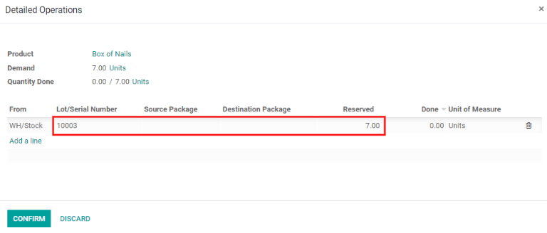 Las operaciones detalladas muestran qué lotes se están seleccionando para la recolección.