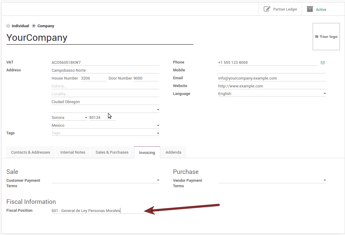 Error en la posición fiscal
