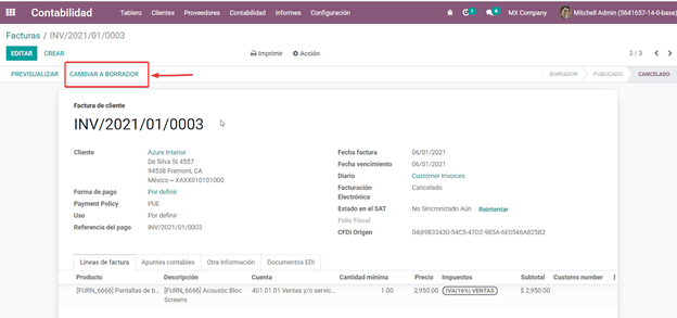Cambiar factura a borrador