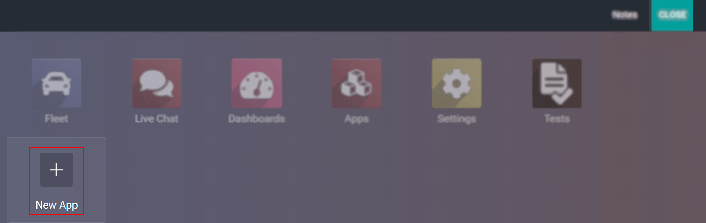 Vista previa del tablero principal enfatizando la opción de crear una nueva aplicación en la aplicación Studio de Odoo