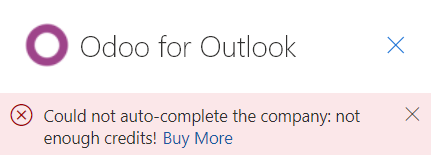 "No se pudo auto-completar la empresa: ¡no tiene suficientes créditos!" mensaje de advertencia en la extensión de Outlook