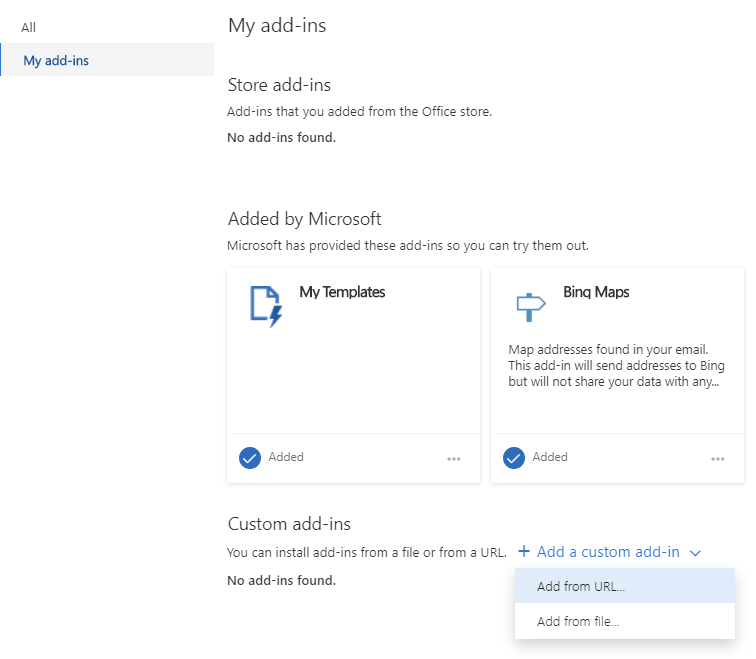 Instalación de un complemento personalizado en Outlook