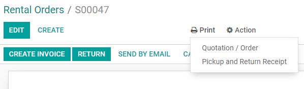 Imprimir un recibo de recolección y devolución en la aplicación Alquiler de Odoo