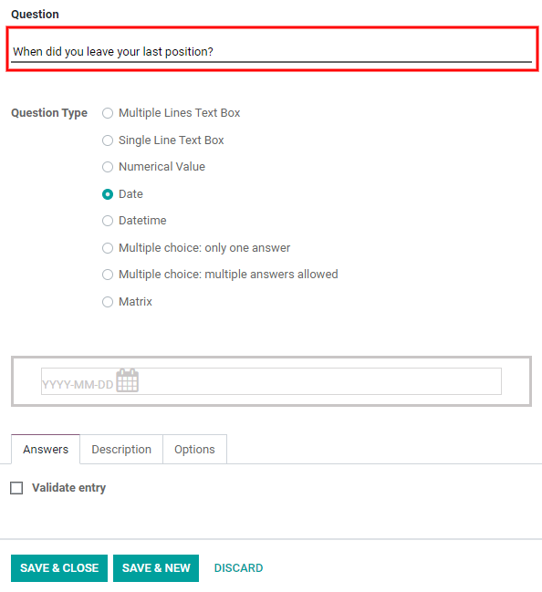 Añadir una nueva pregunta al formulario de entrevista.