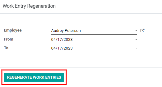 Regenerar una entrada de trabajo para un empleado concreto.