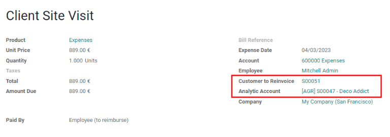 Asegúrese de que el cliente a quién se le volverá a facturar, aparezca en el gasto.