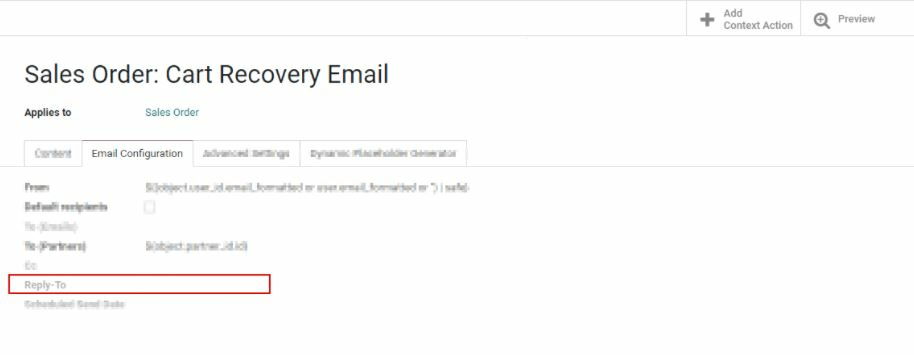Campo de "Contestar a" en la plantilla.