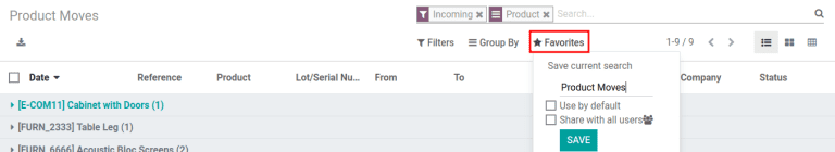 Utilice el botón con forma de estrella que se ubica abajo de la barra de búsqueda para guardar la búsqueda actual como una vista favorita.