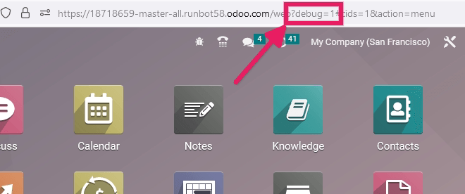 Una URL con el comando del modo de solución de bugs agregado.