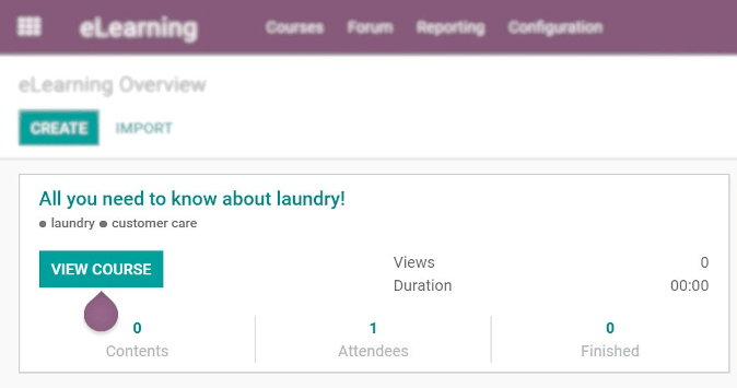 Vista del tablero de aplicaciones de eLearning en Servicio de asistencia de Odoo