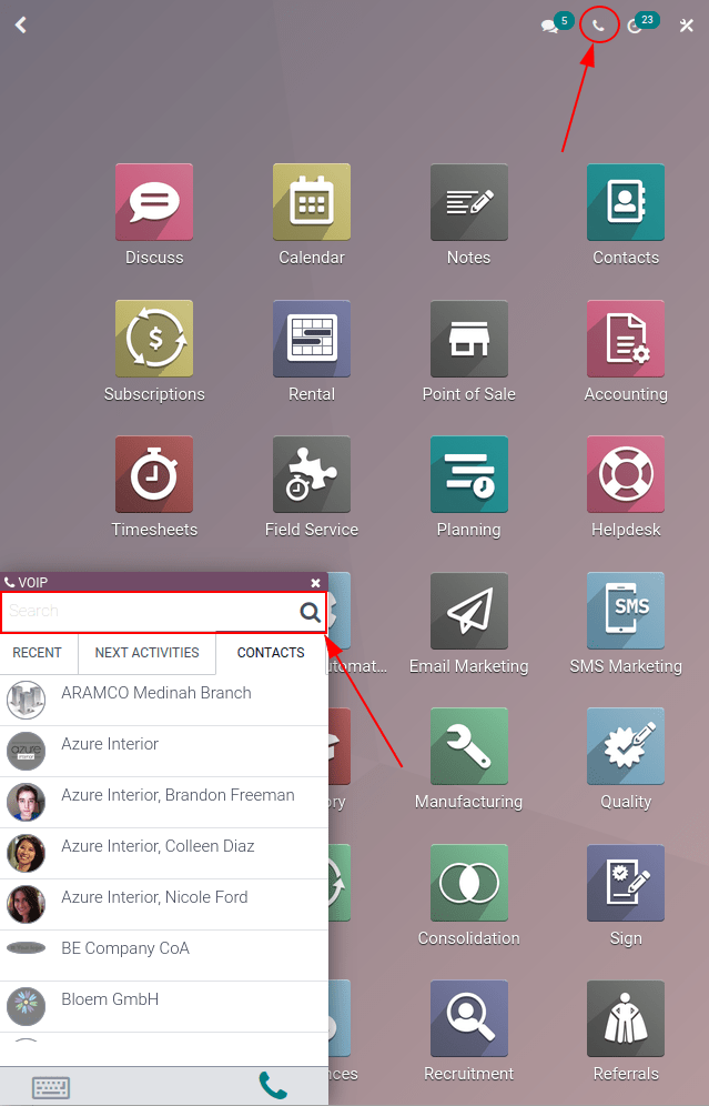 Using the VoIP phone widget to make calls.